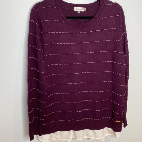 Calvin Klein Women Purple Crewneck Knit Layered Sweater Size Large - Picture 3 of 14